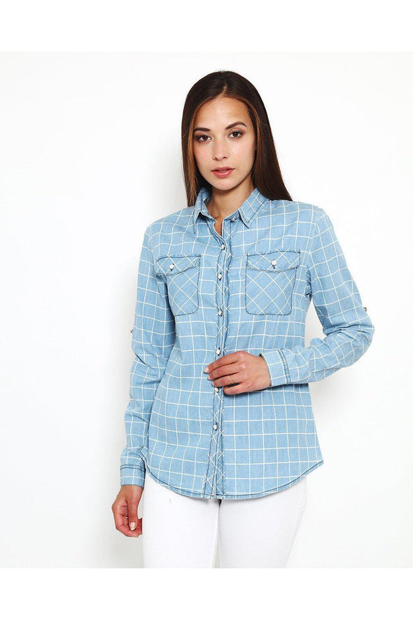 Checked Denim Button Up Shirt