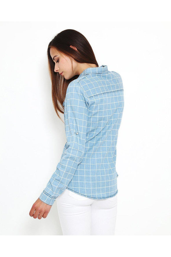 Checked Denim Button Up Shirt