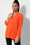 Orange Button Front Roll-Up Sleeves Lightweight Shirt