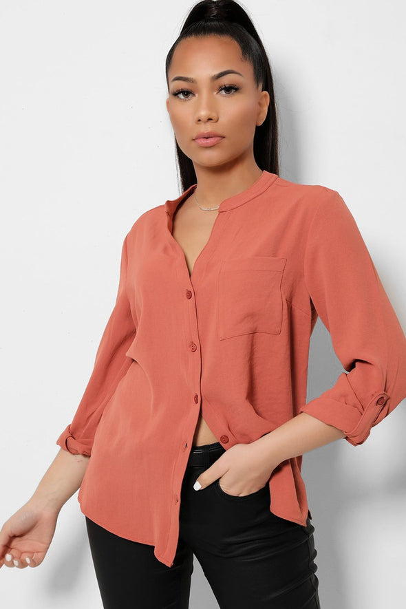 Button Front Roll-Up Sleeves Lightweight Shirt