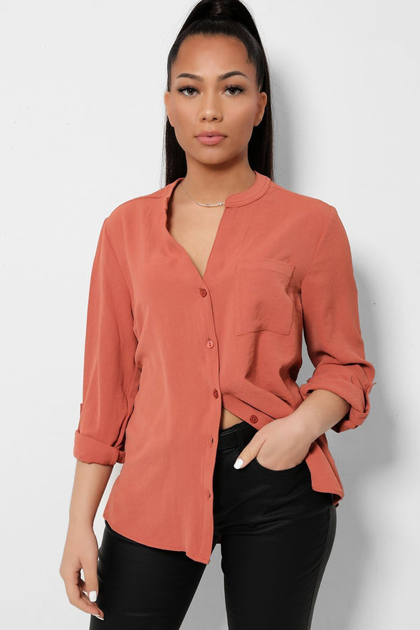 Button Front Roll-Up Sleeves Lightweight Shirt