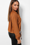 Brown Lightweight Drawstring Hem Crop Shirt