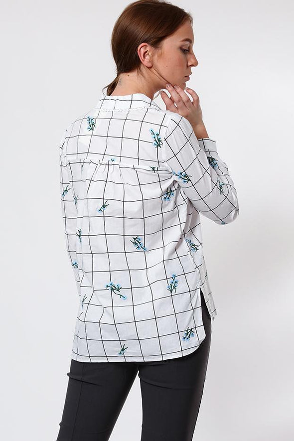 Floral Embroidered Checked Cotton Shirt