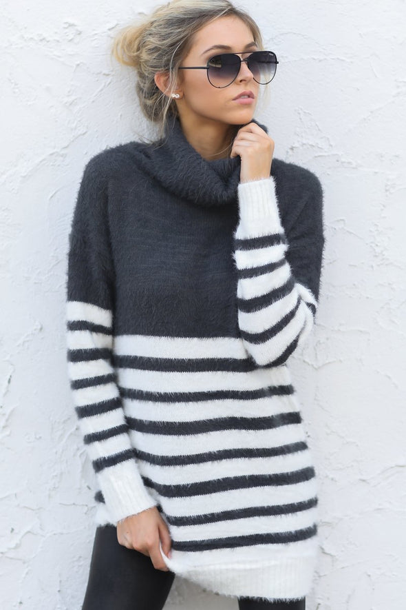 Keep Your Cool Charcoal Grey Stripe Sweater